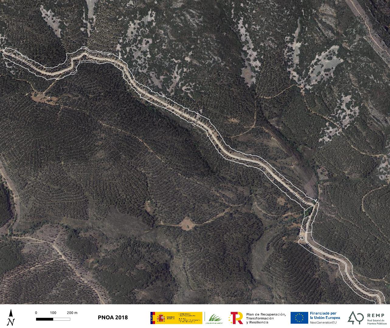 Figura nº 6. Detalle actuación RAD en monte “Tierras de Talavera” MUP Nº 18. T. M. Los Navalucillos, Toledo. PNOA 2018. Fuente. Junta de Comunidades de Castilla-La Mancha. Autor: REMP. 2025.
